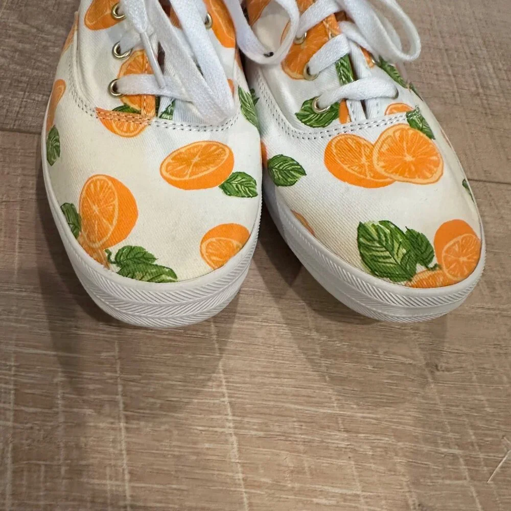 WOMENS CANVAS KEDS ORANGE PATTERN WHITE 7.5 SNEAKERS SHOES